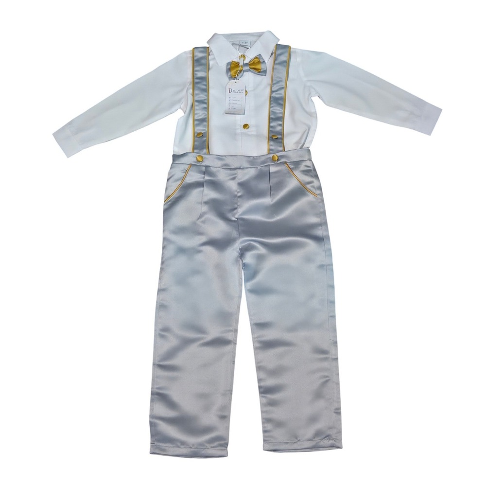Idopip Boys 4pc Formal Suit Set Silver Grey Gold White Wedding Ring Bearer 4-5Y